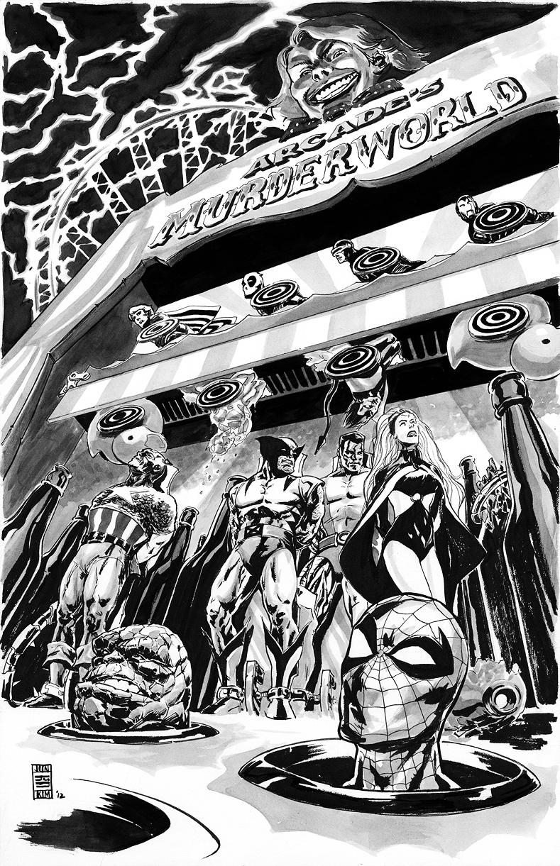 Spider-Man, X-Men & Avengers trapped in Arcade's Murderworld Painting by Jun Bob Kim