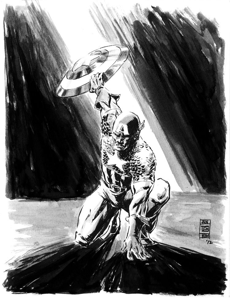 Marvel Captain America and His Shield - a Sketch by Jun Bob Kim